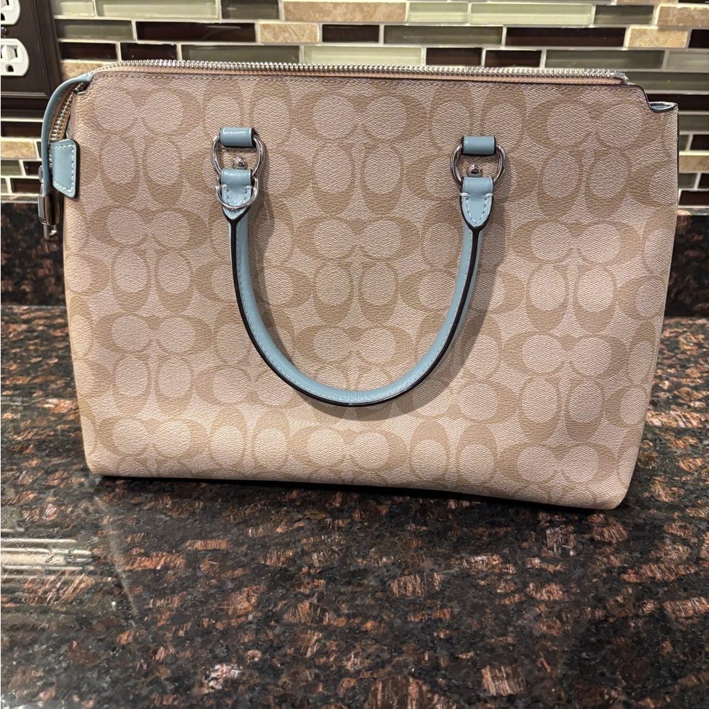 Coach Beige and Light Blue Handbag